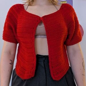 Handmade Red Cropped Crocheted Sweater